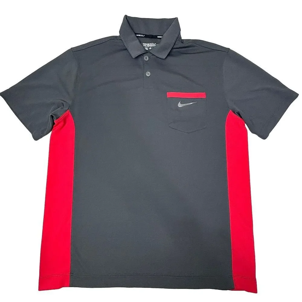 Nike Dri Fit Performance Mens Medium Golf Polo Shirt Dark‎ Gray Tiger Woods
